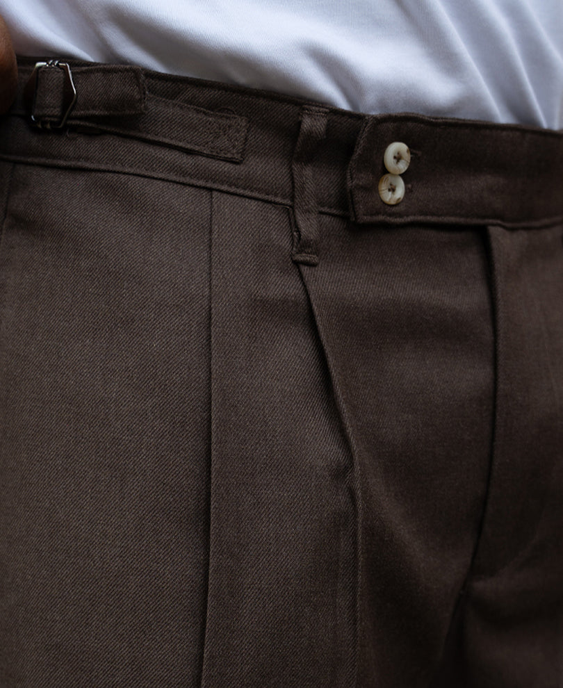 Brown Pleated Gurkha Pants