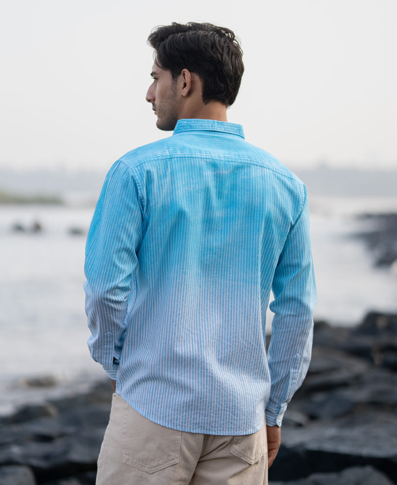 Blue Sprayed Stripe Shirt.