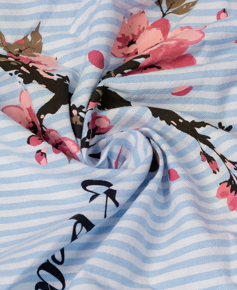 Blue Floral Printed Stripe Shirt