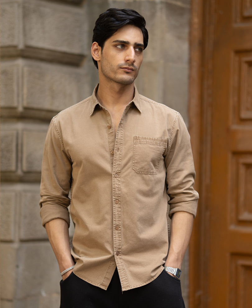 Tan Washed Cotton Shirt