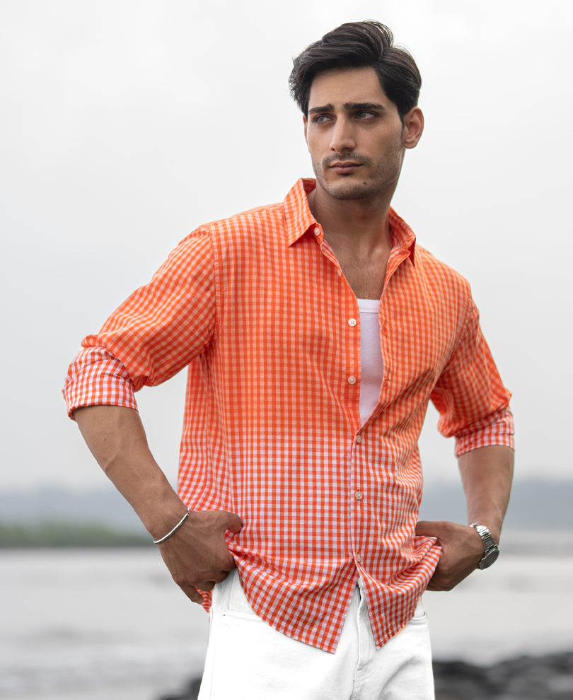 Orange Spray Checks Shirt.