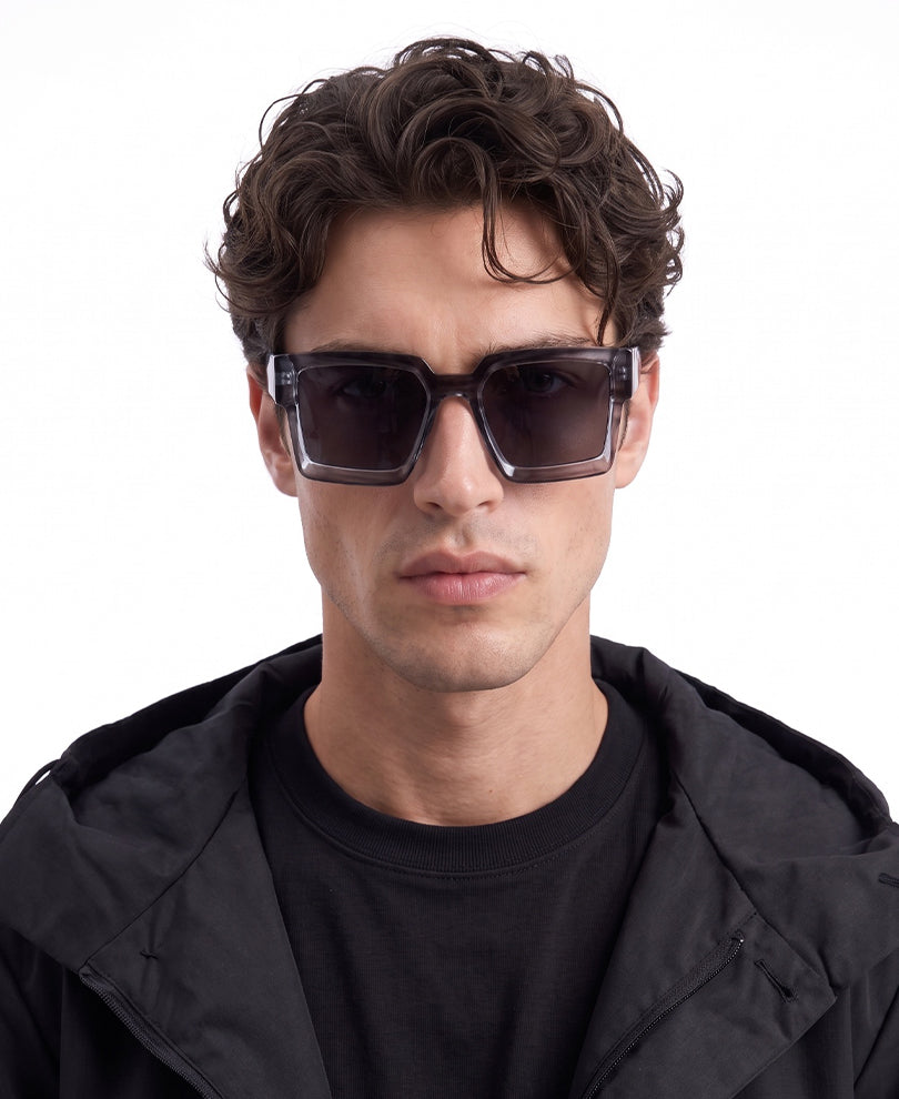 Transparent Brown Rectangular Sunglasses