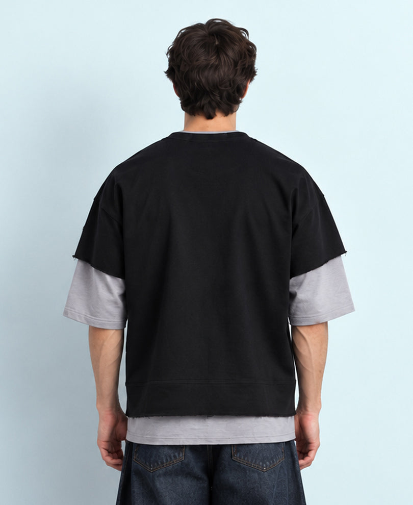 Black Double Layered Printed T-Shirt
