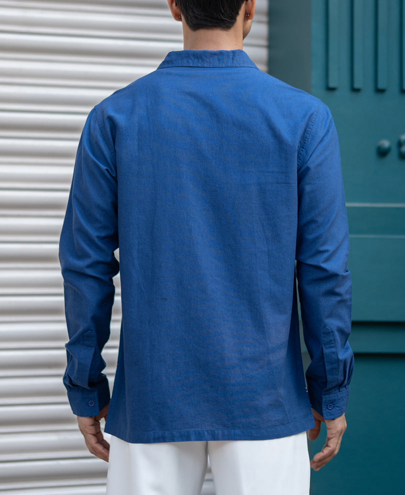 Navy Embroidered Linen Shirt.