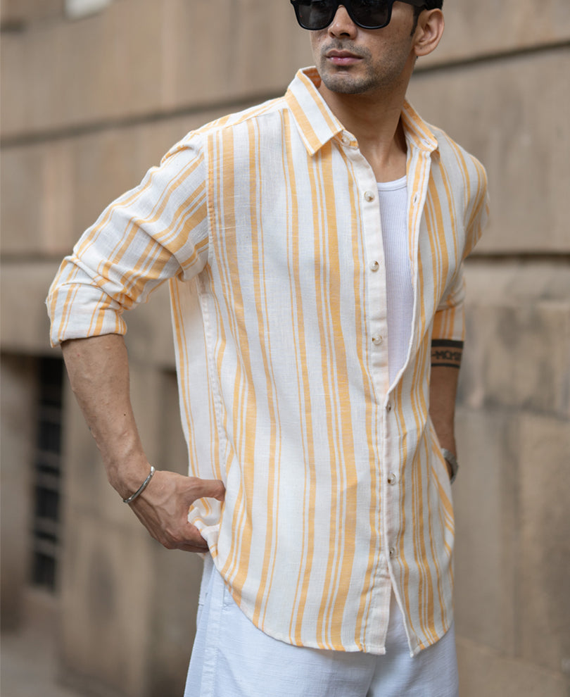 Yellow Linen Lightweight Stripe Shirt.
