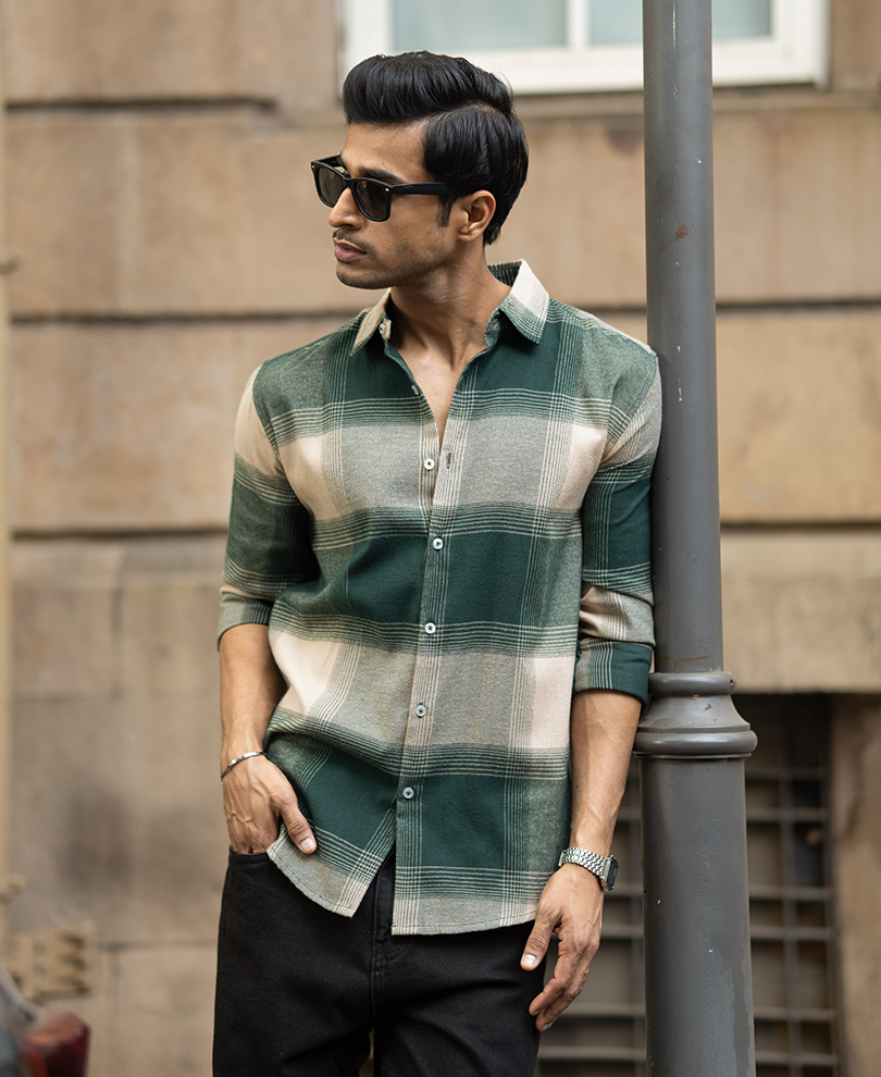 Green Lightweight Flannel Check Shirt
