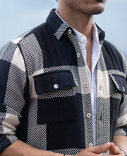Navy Structured Checked Shirt.