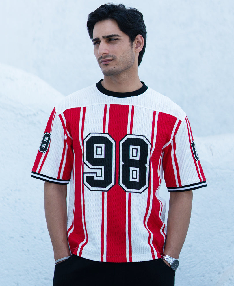 Red Printed Stripe Graphic T-Shirt.