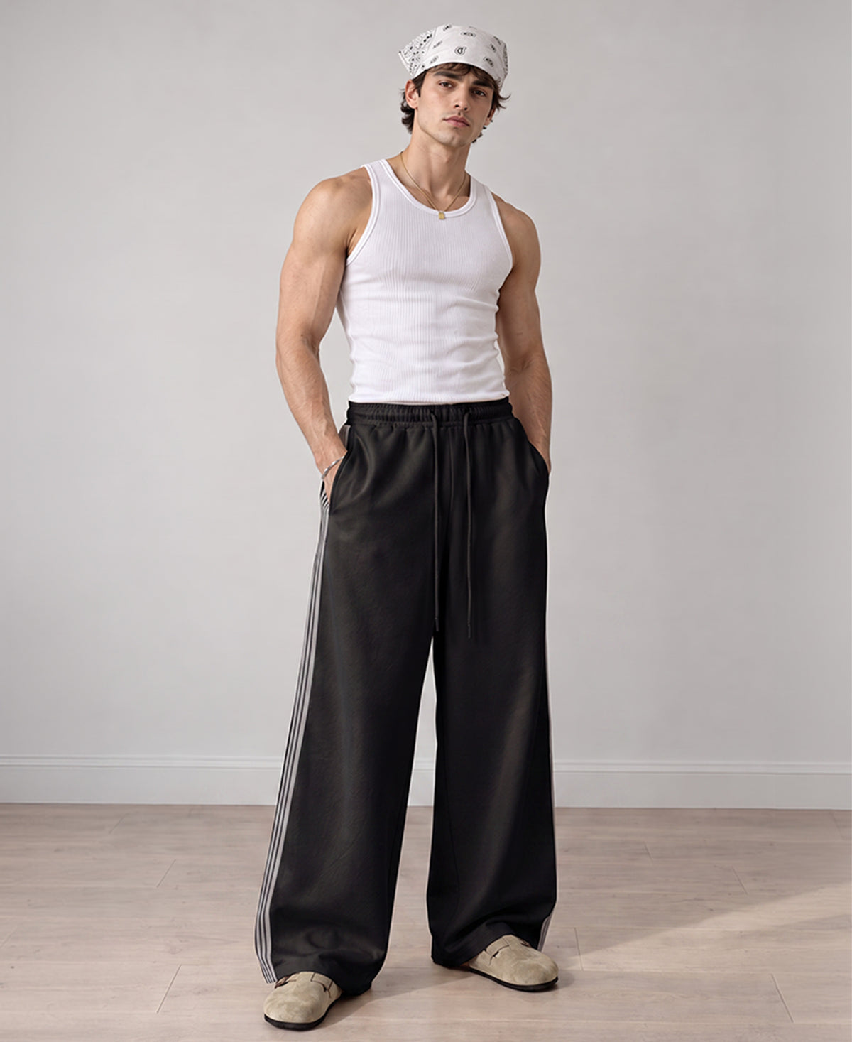 Black Tape Detail Baggy Trackpant