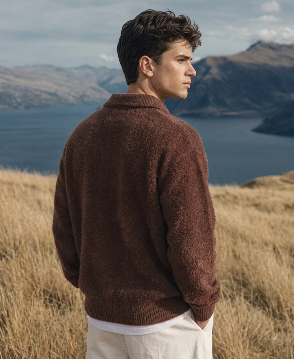Brown Fuzzy Polo Neck Sweater
