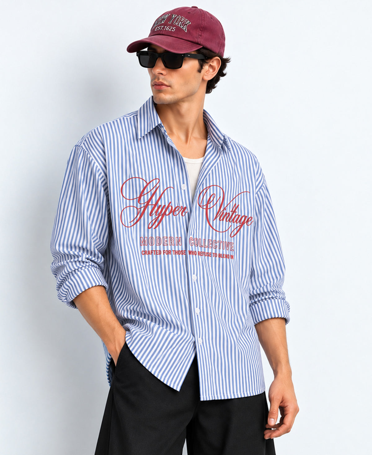 Blue Stripe Printed Cotton Shirt 100% Cotton