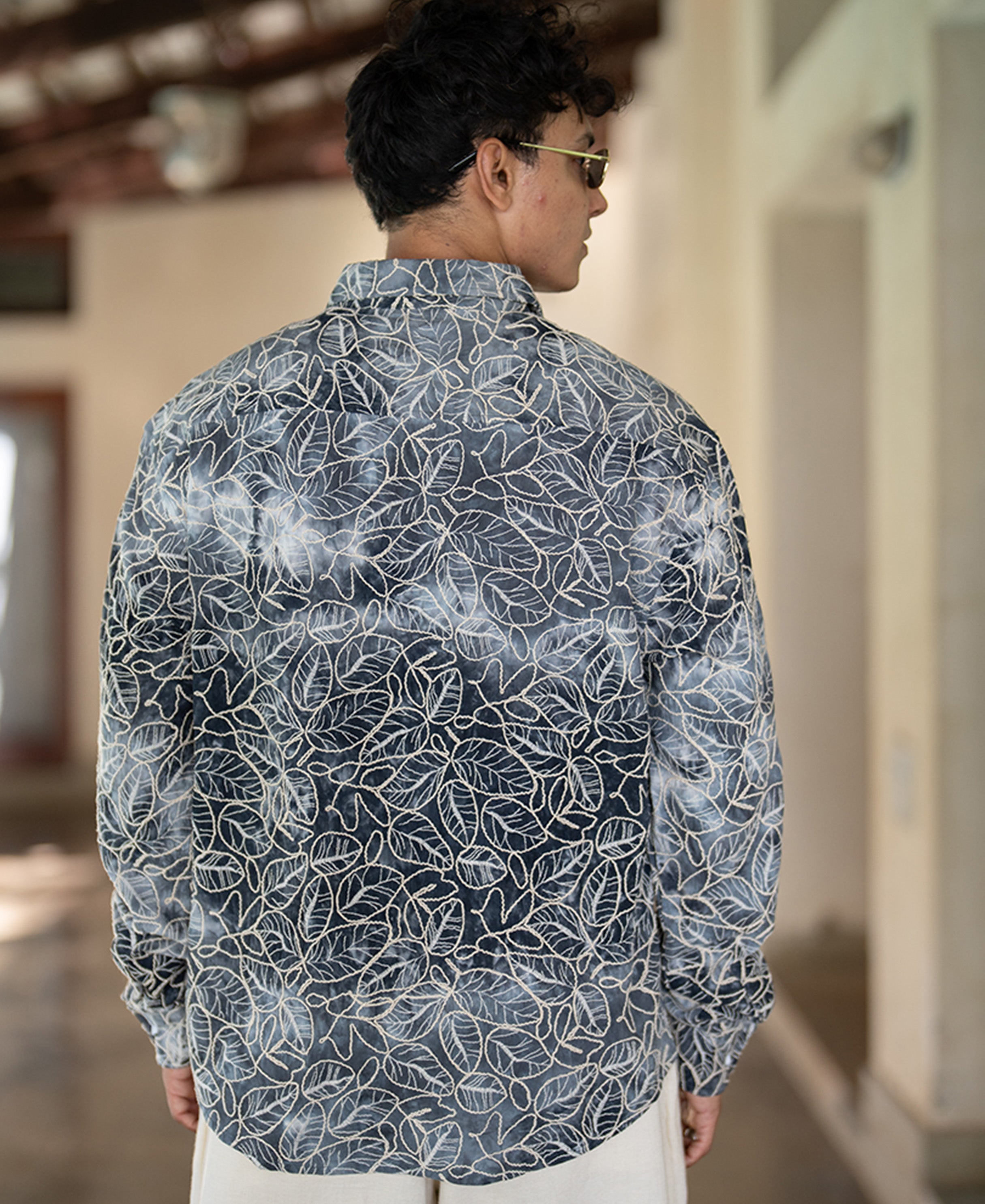 Blue Embroidered Tie Dye Shirt 100% Cotton