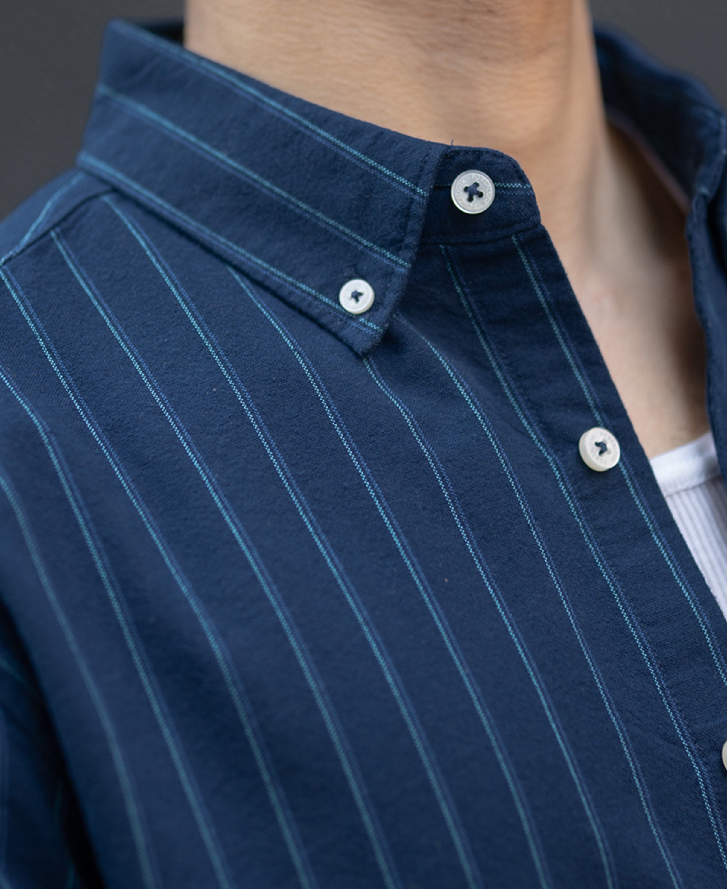 Navy Oxford Stripe Shirt 100% Cotton