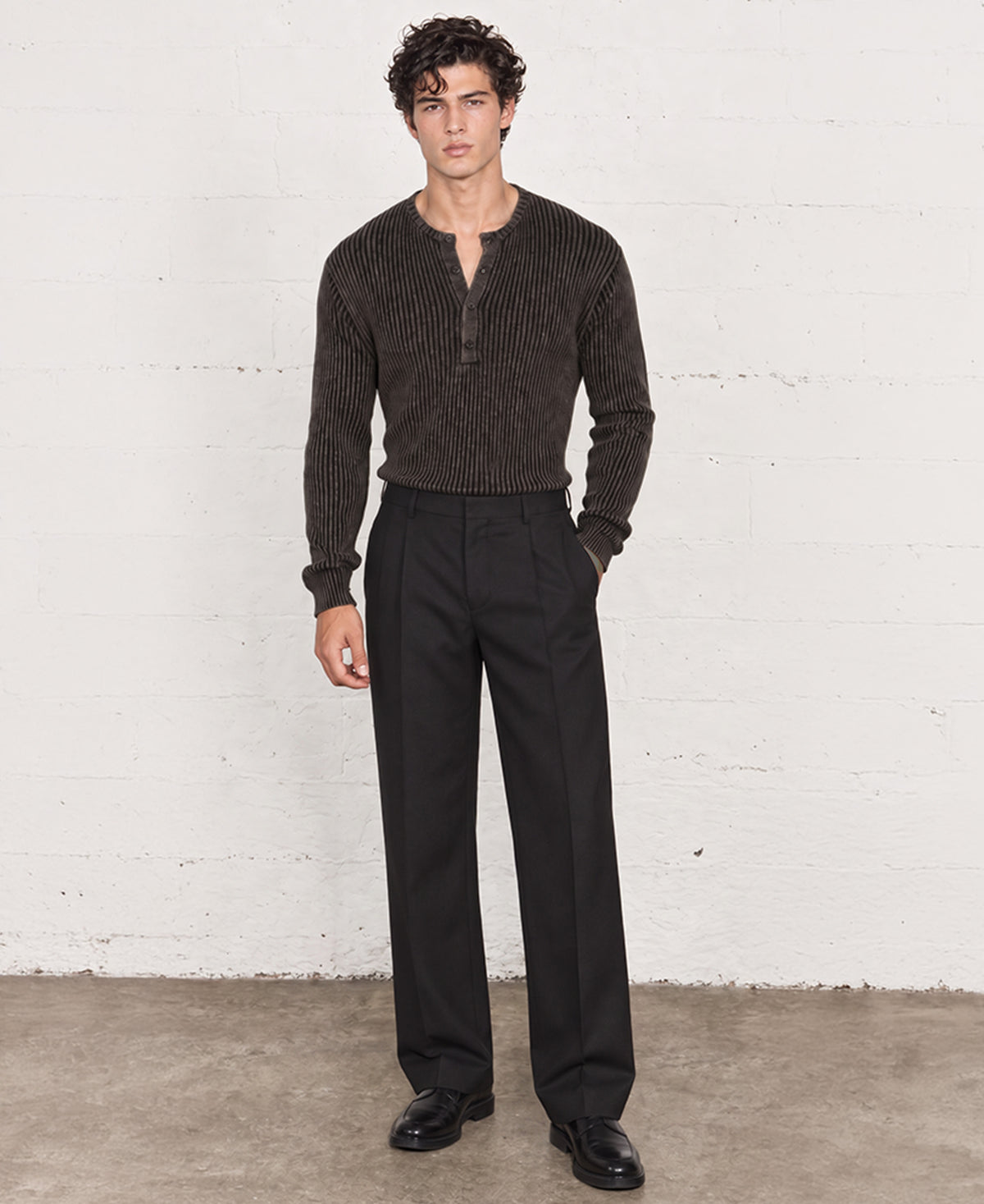 Black Washed Rib Knit T-Shirt 100% Cotton