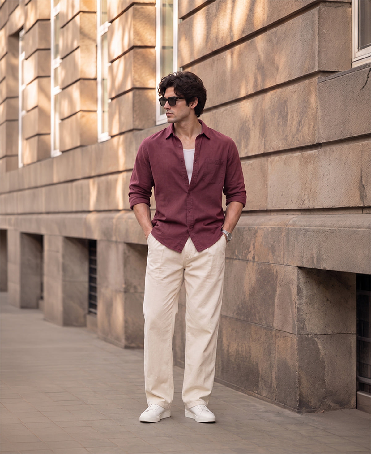 Burgundy Washed Structure Shirt 100% Cotton