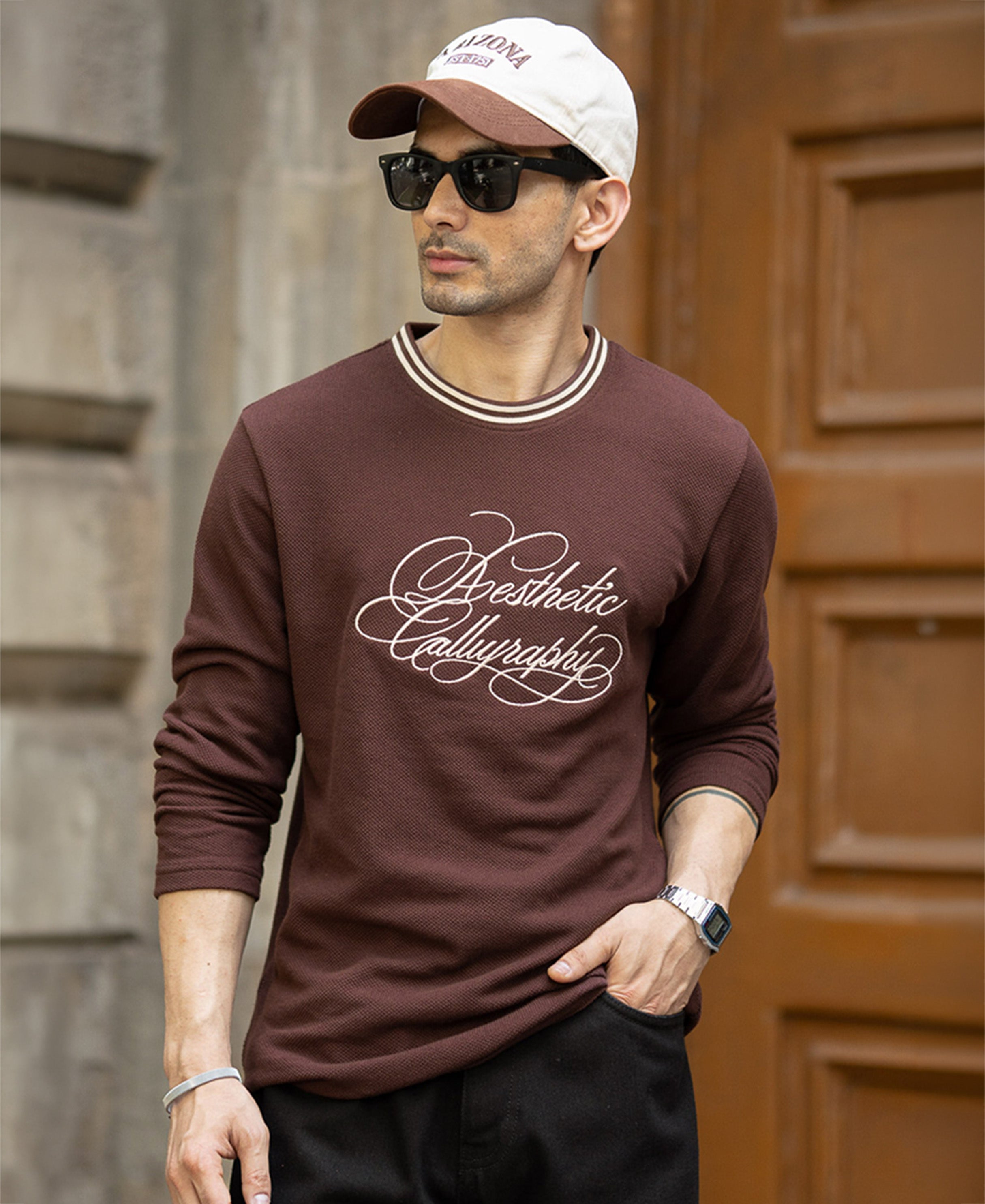 Brown Knit Embroidered T-Shirt