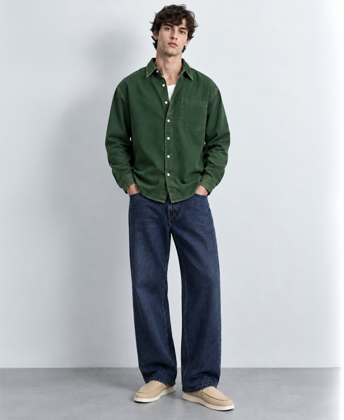 Green Washed Structured Shirt