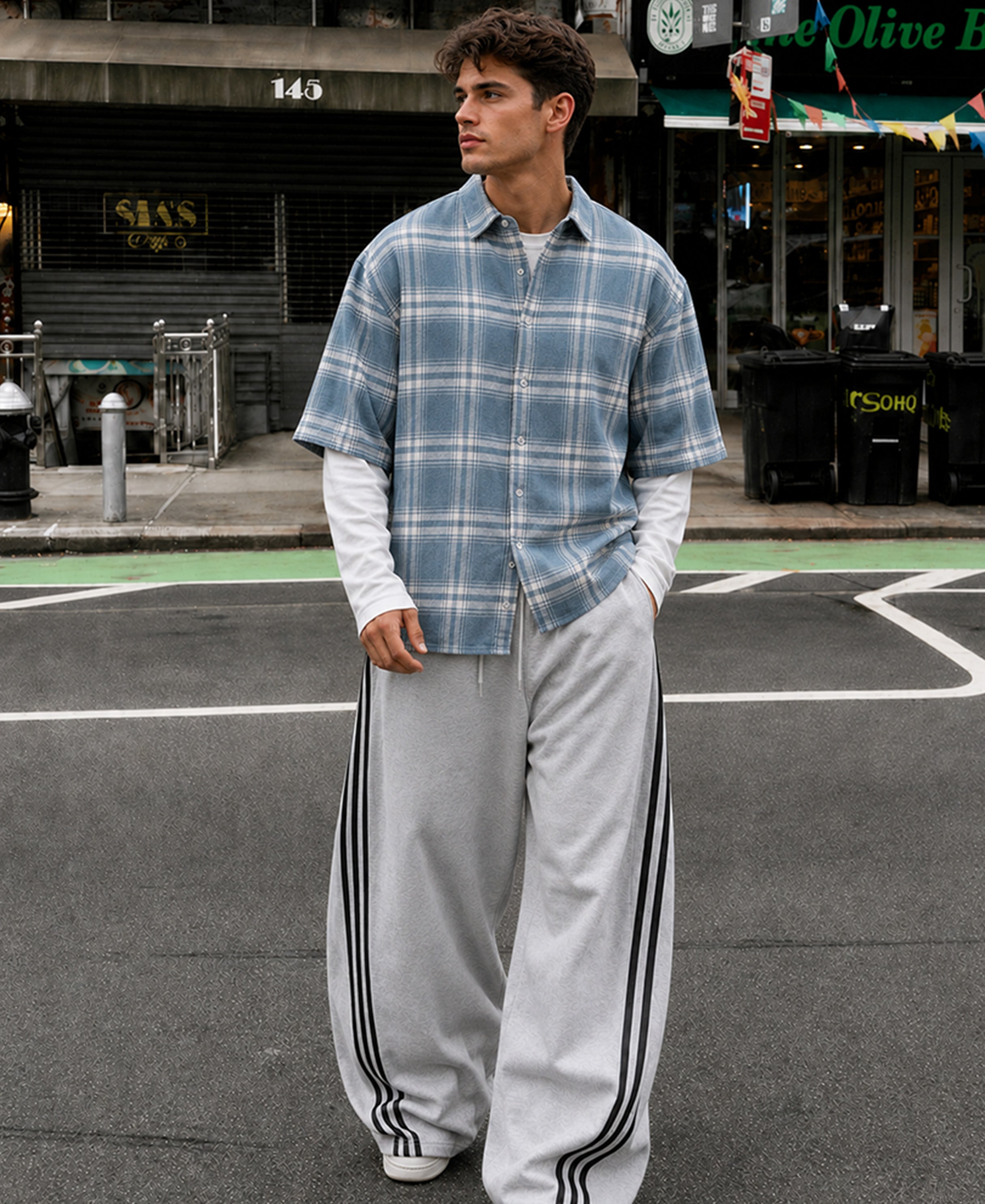 Grey Sky Checks Doctor Sleeve Shirt