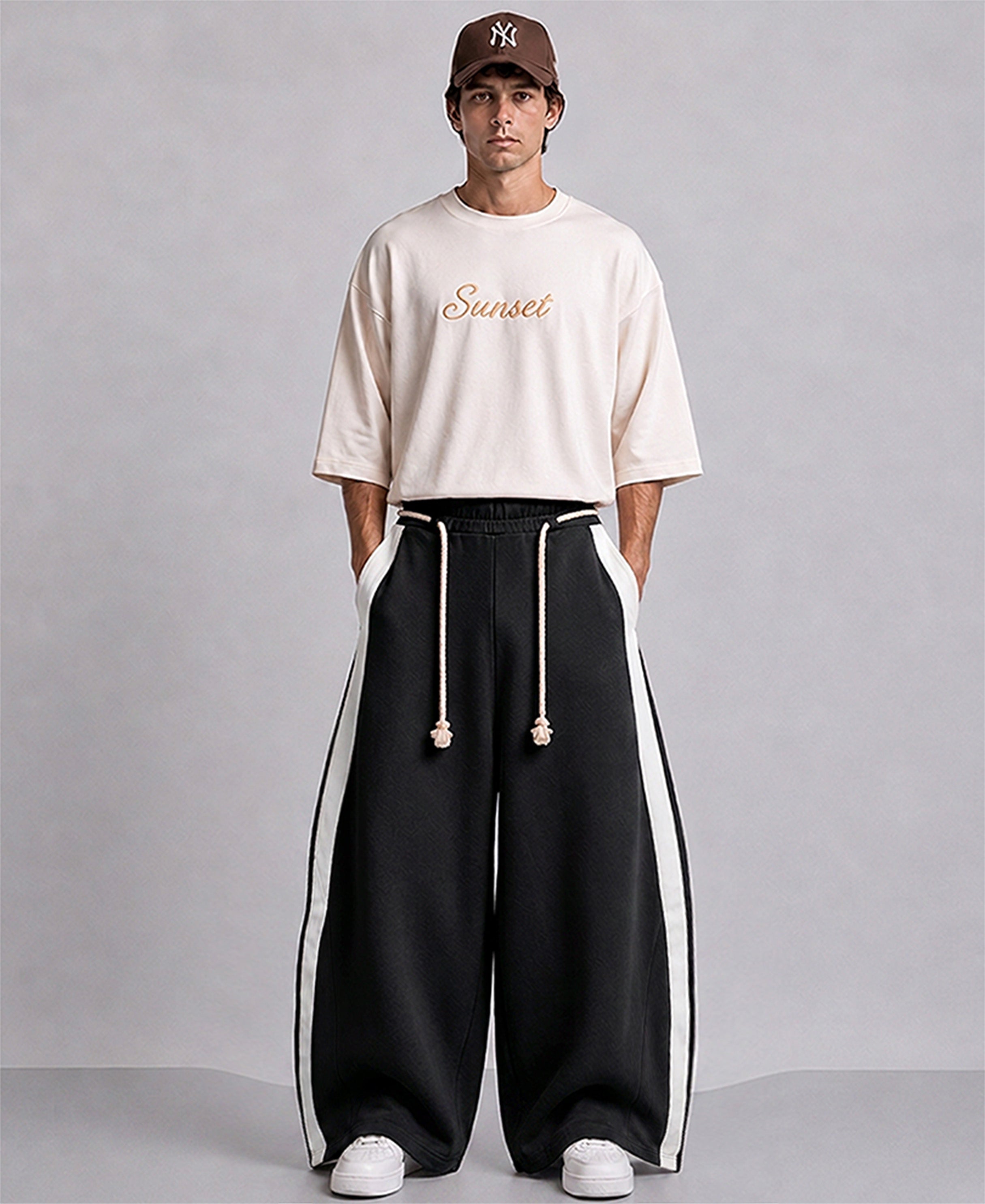 Black Panelled Barrel Fit Trackpant