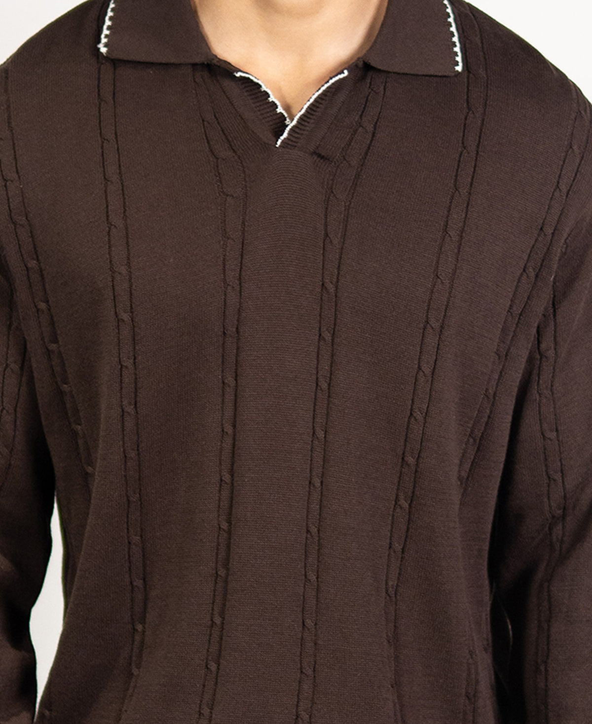 Brown Cable Knit T-Shirt 100% Cotton