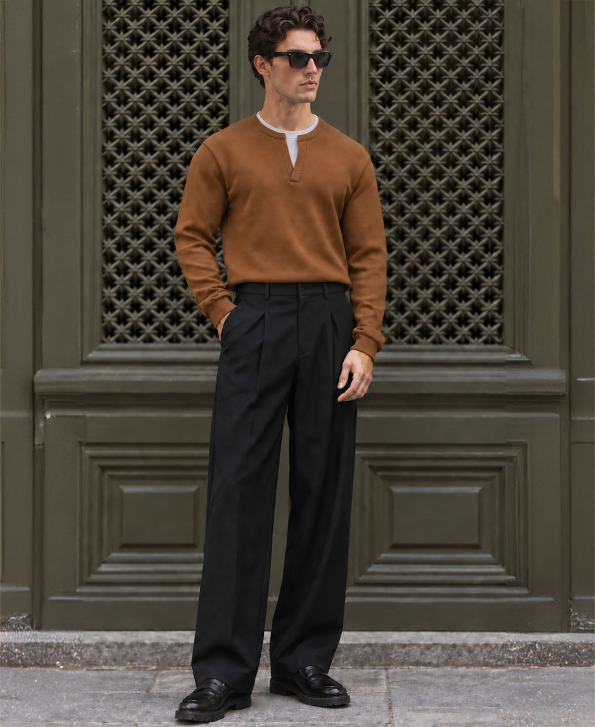 Brown Contract Double Neck T-Shirt 100% Cotton