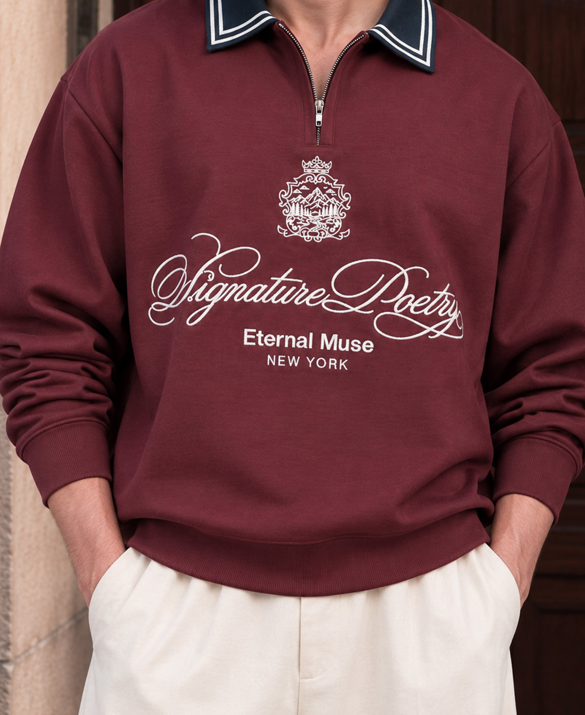 Wine Contrast Collar Polo T-Shirt