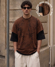 Brown Double Layered Printed T-Shirt 100% Cotton