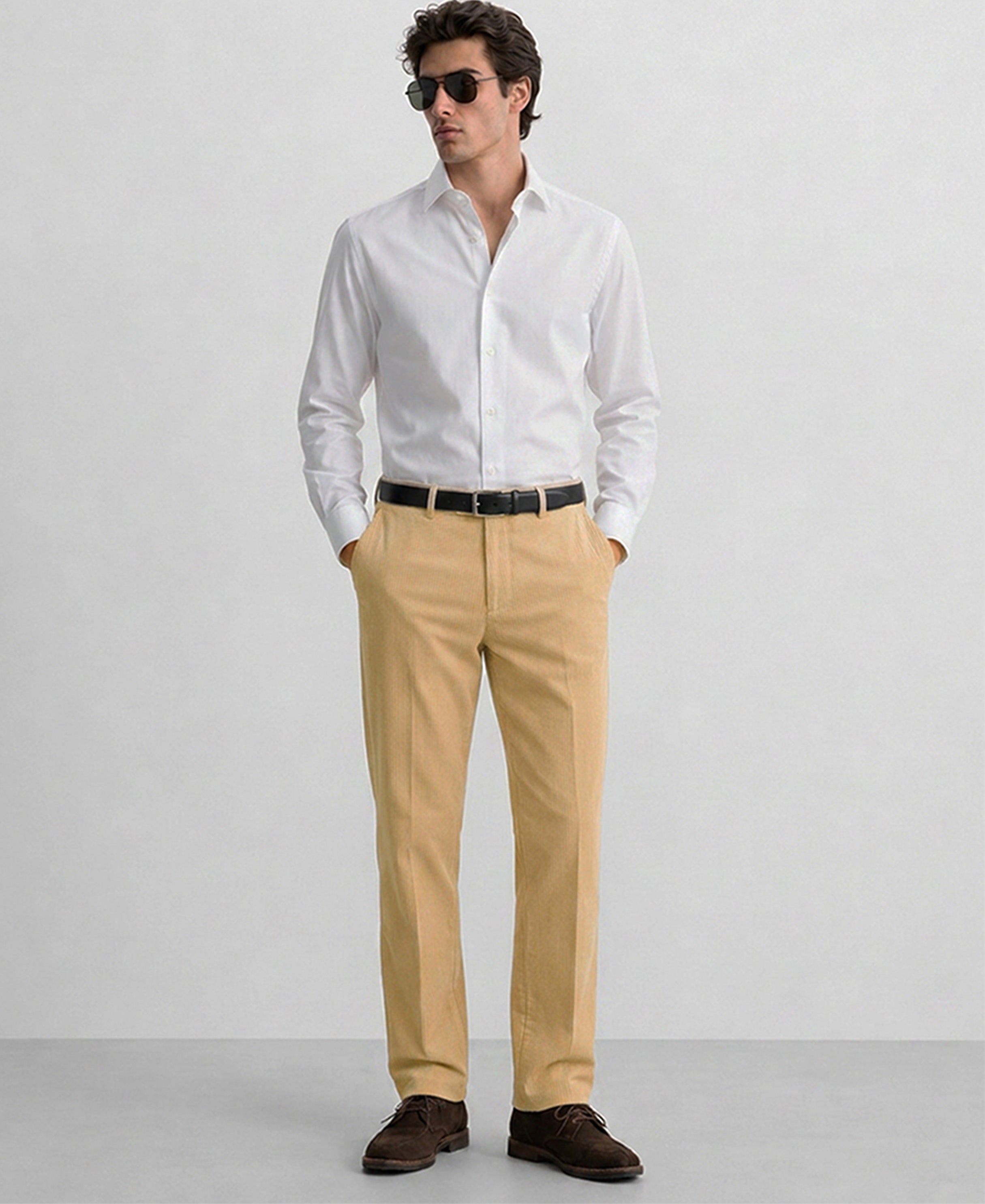 Cream Regular Fit Cotton Pants