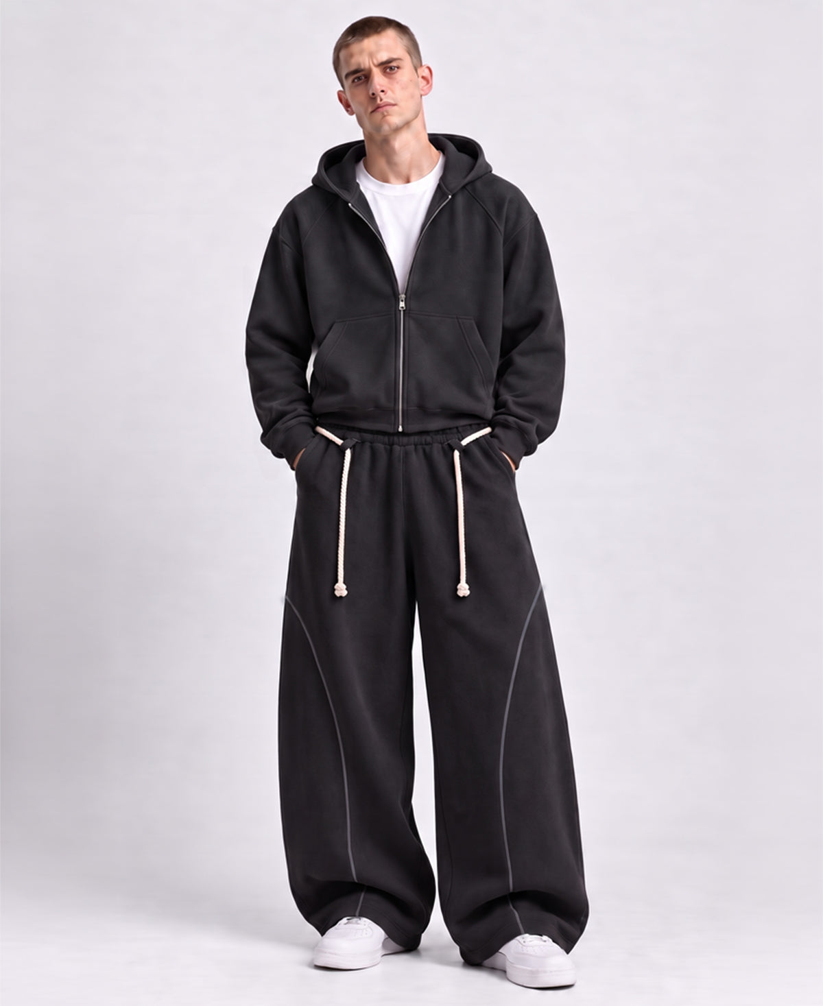 Black Paneled Baggy Trackpant