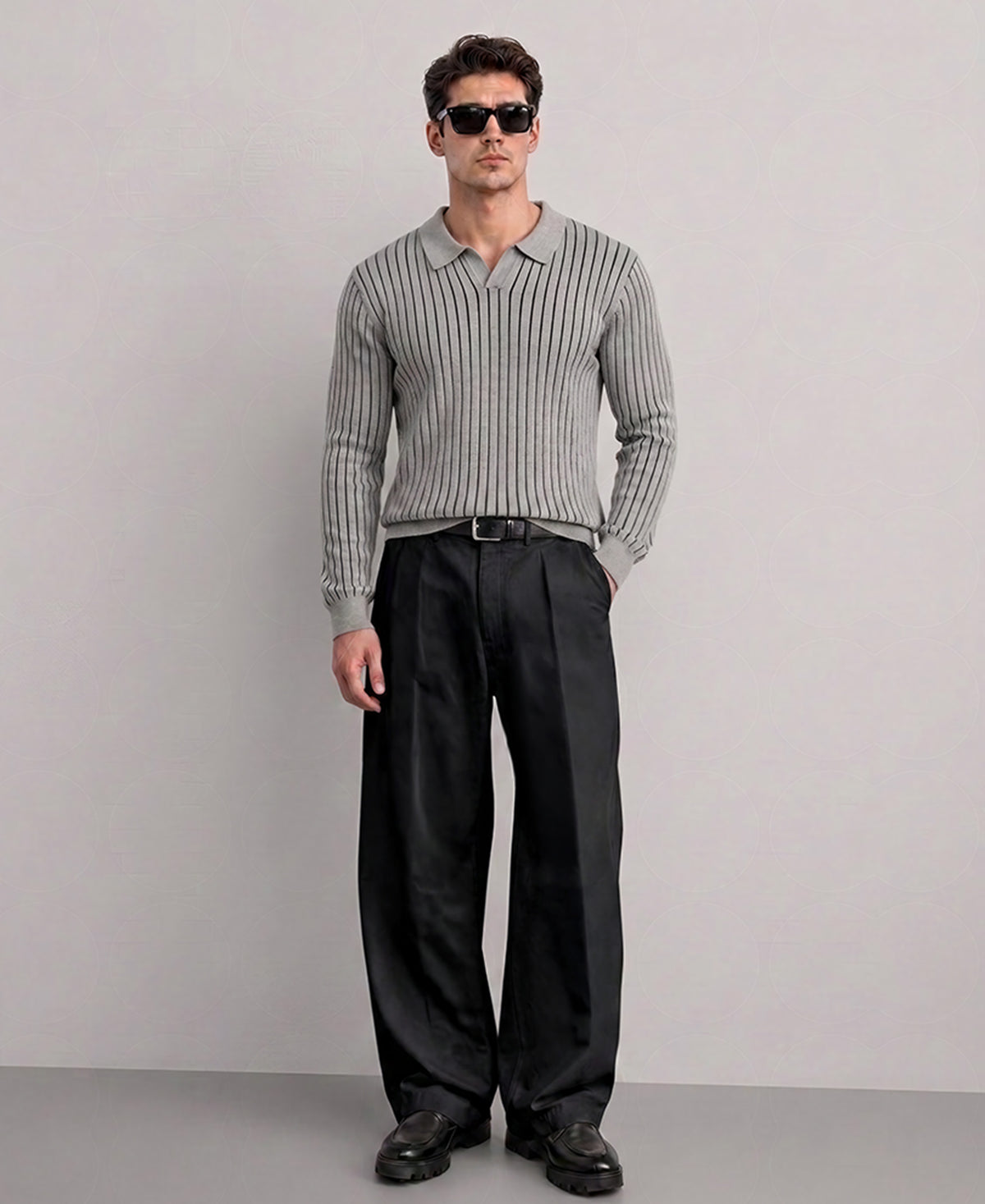 Grey Striped Knit T-Shirt