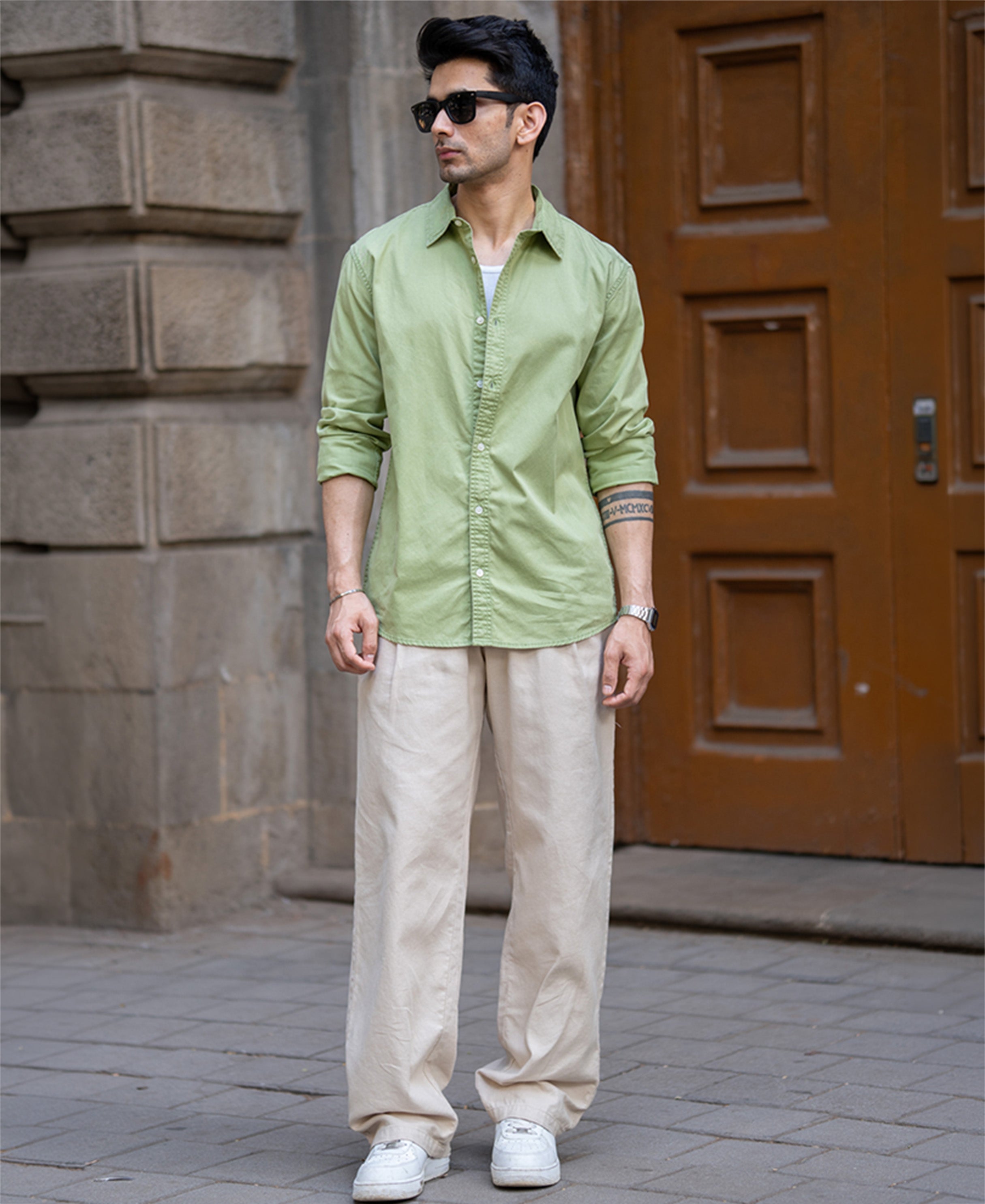 Green Washed Shirt 100% Cotton