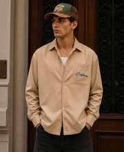 Beige Melange Embroidered Shirt 100% Cotton