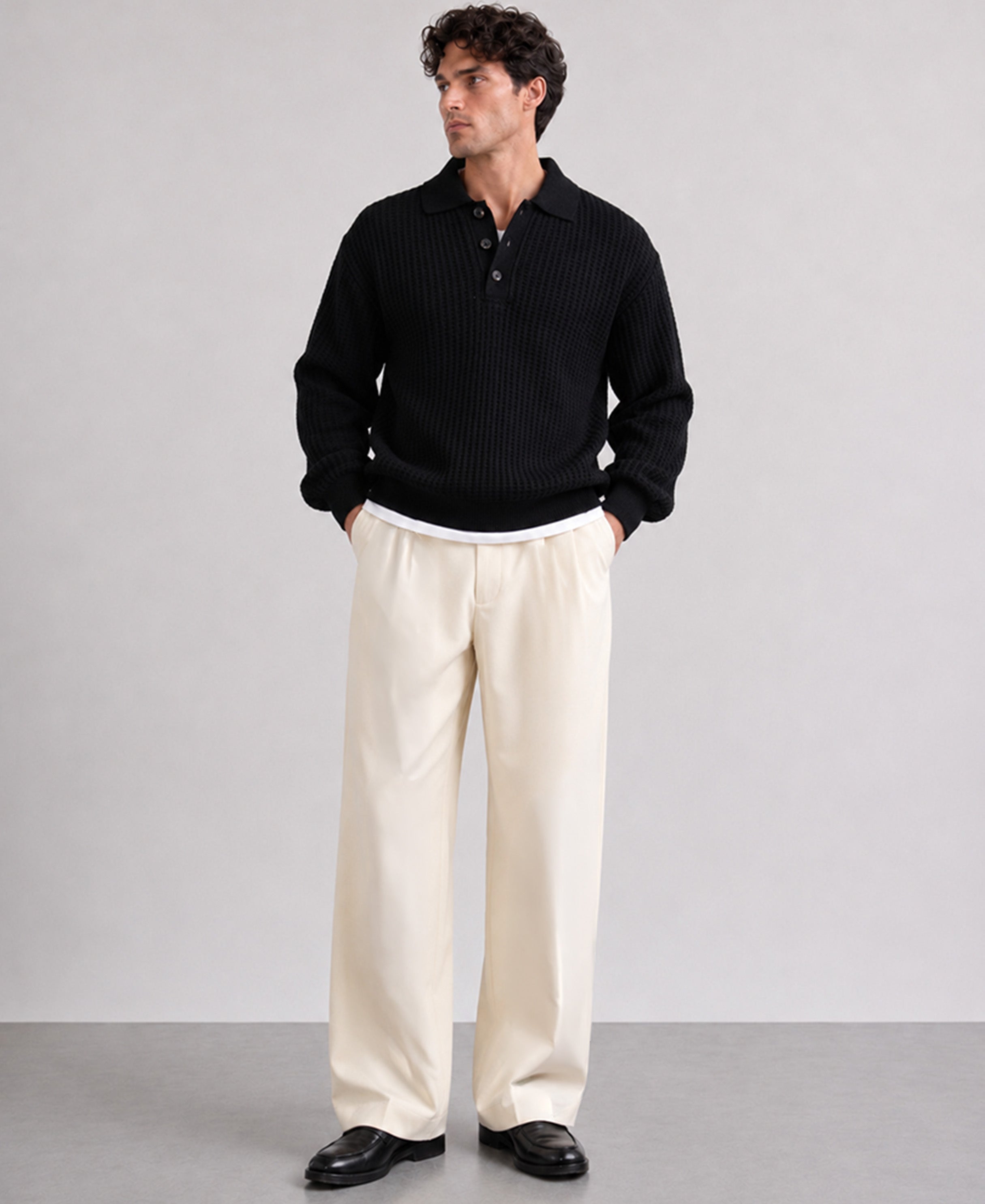 Black Structured Polo Neck Sweater