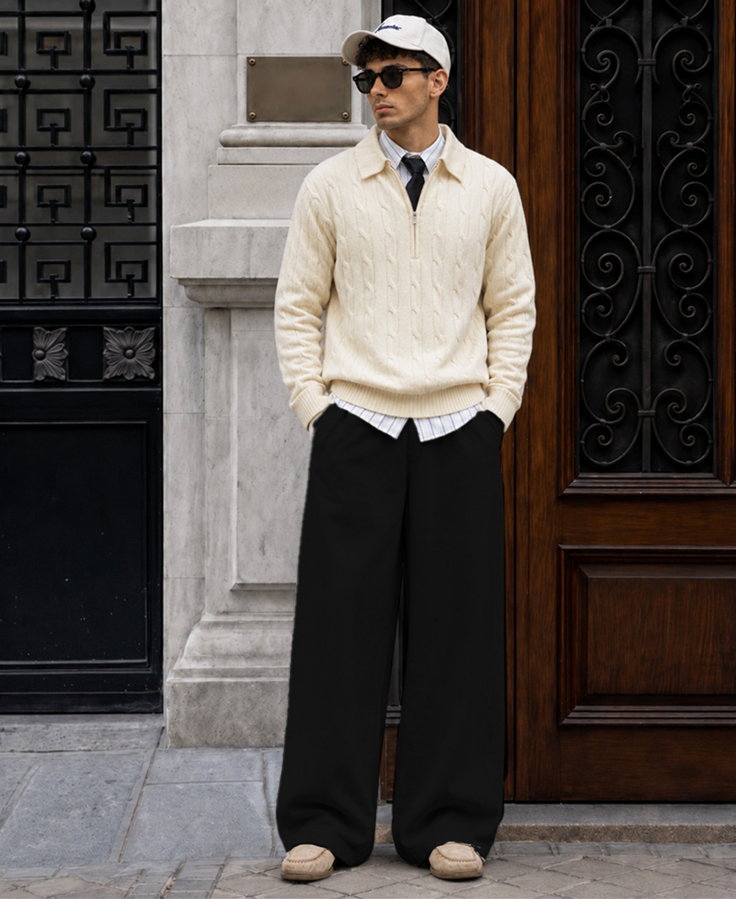 Off-White Cable Knit Zipper Sweater