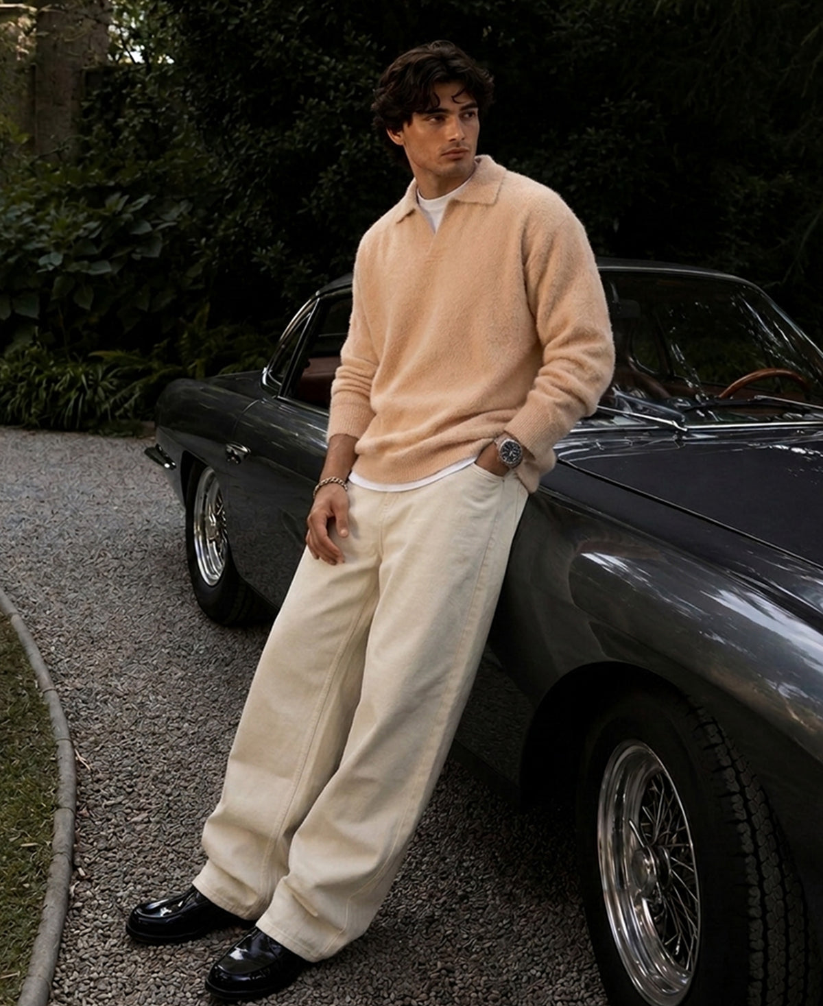 Beige Fuzzy Polo Neck Sweater
