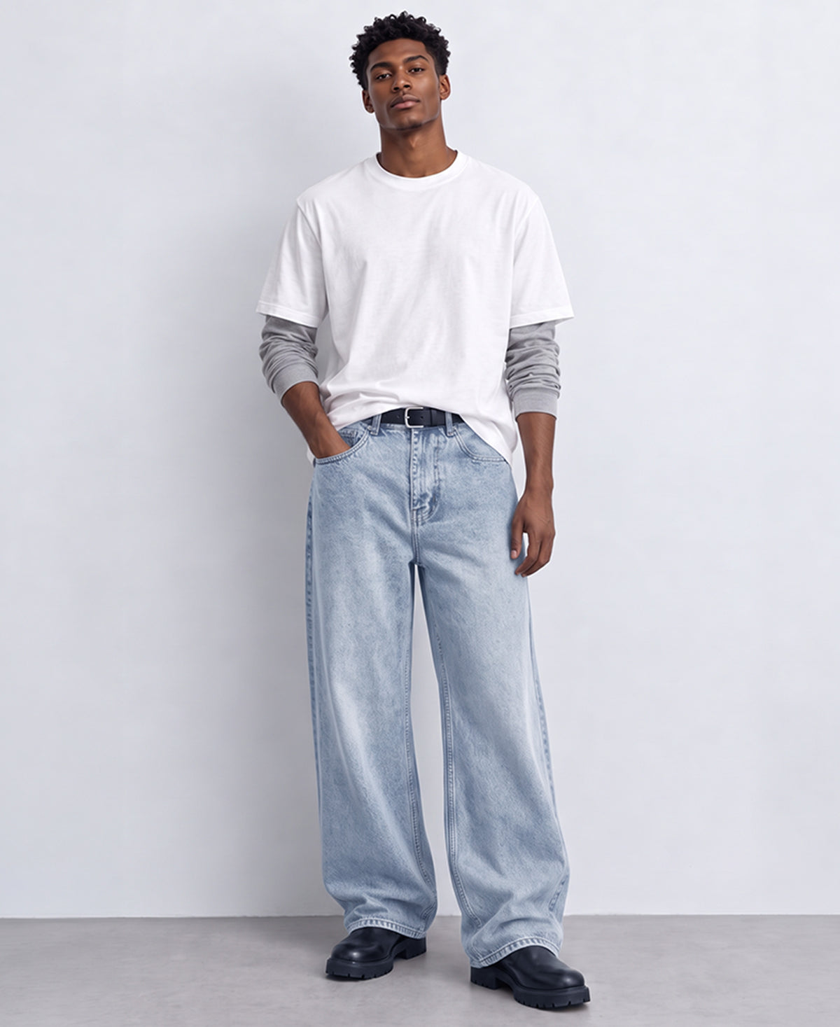 Light Blue Washed Baggy Fit Jean