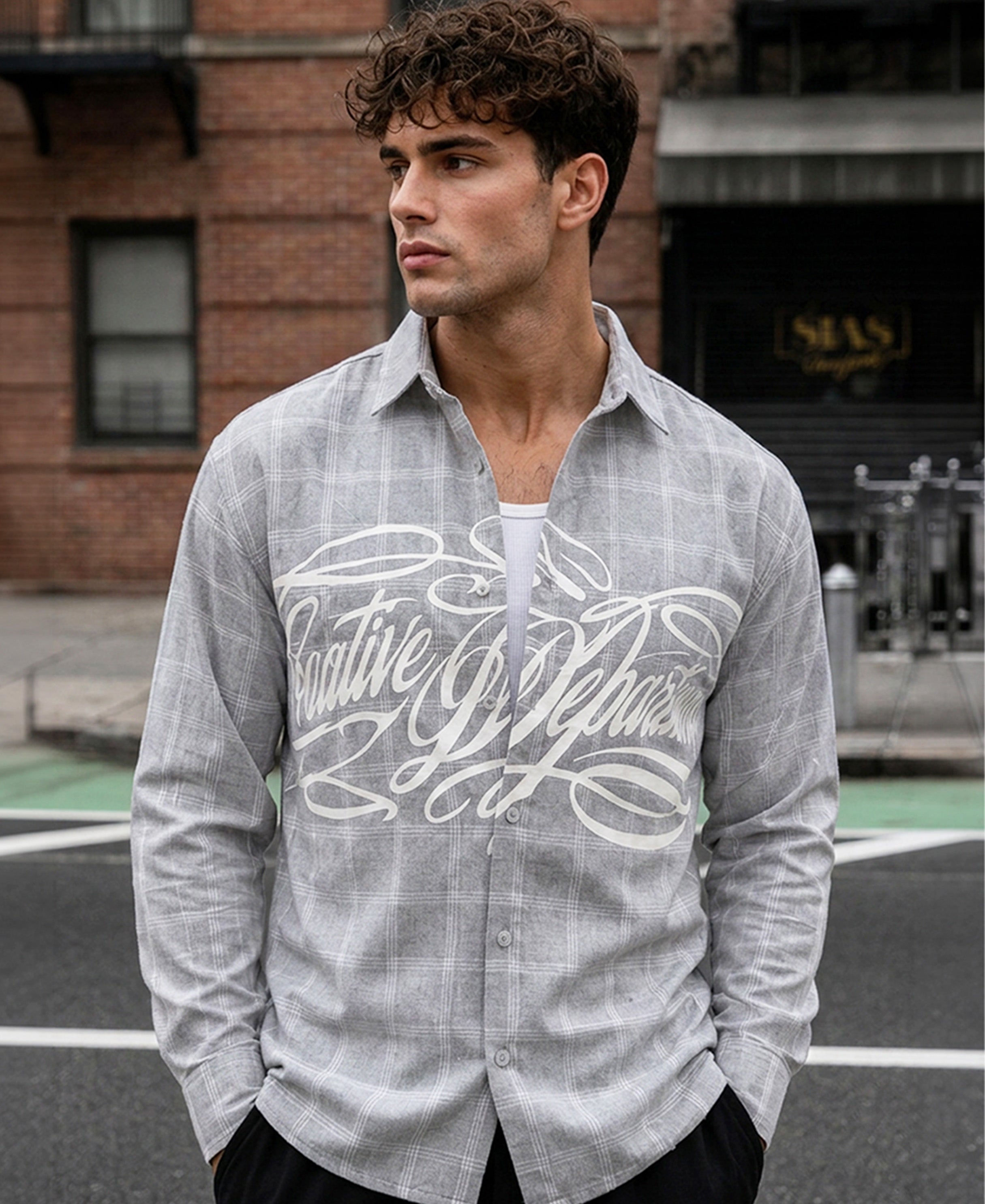 Grey Printed Checks Shirt