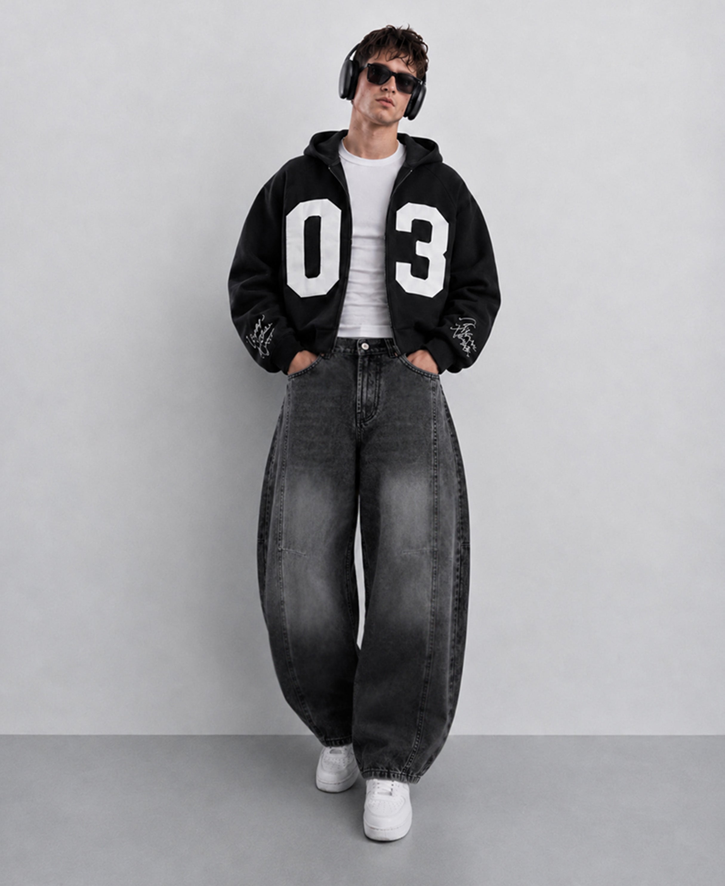 Charcoal Panelled Barrel Jeans
