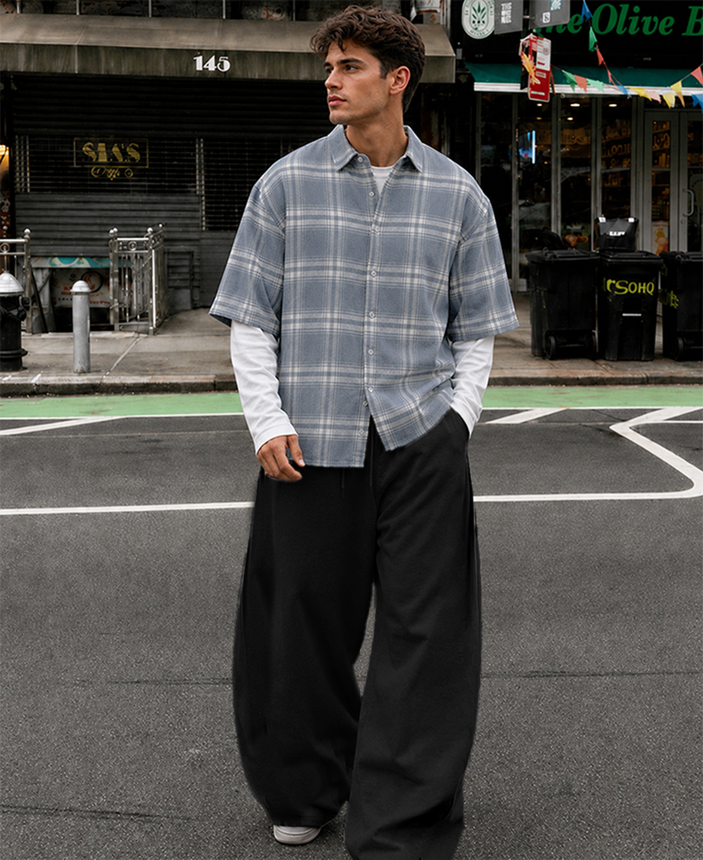 Grey Sky Checks Doctor Sleeve Shirt