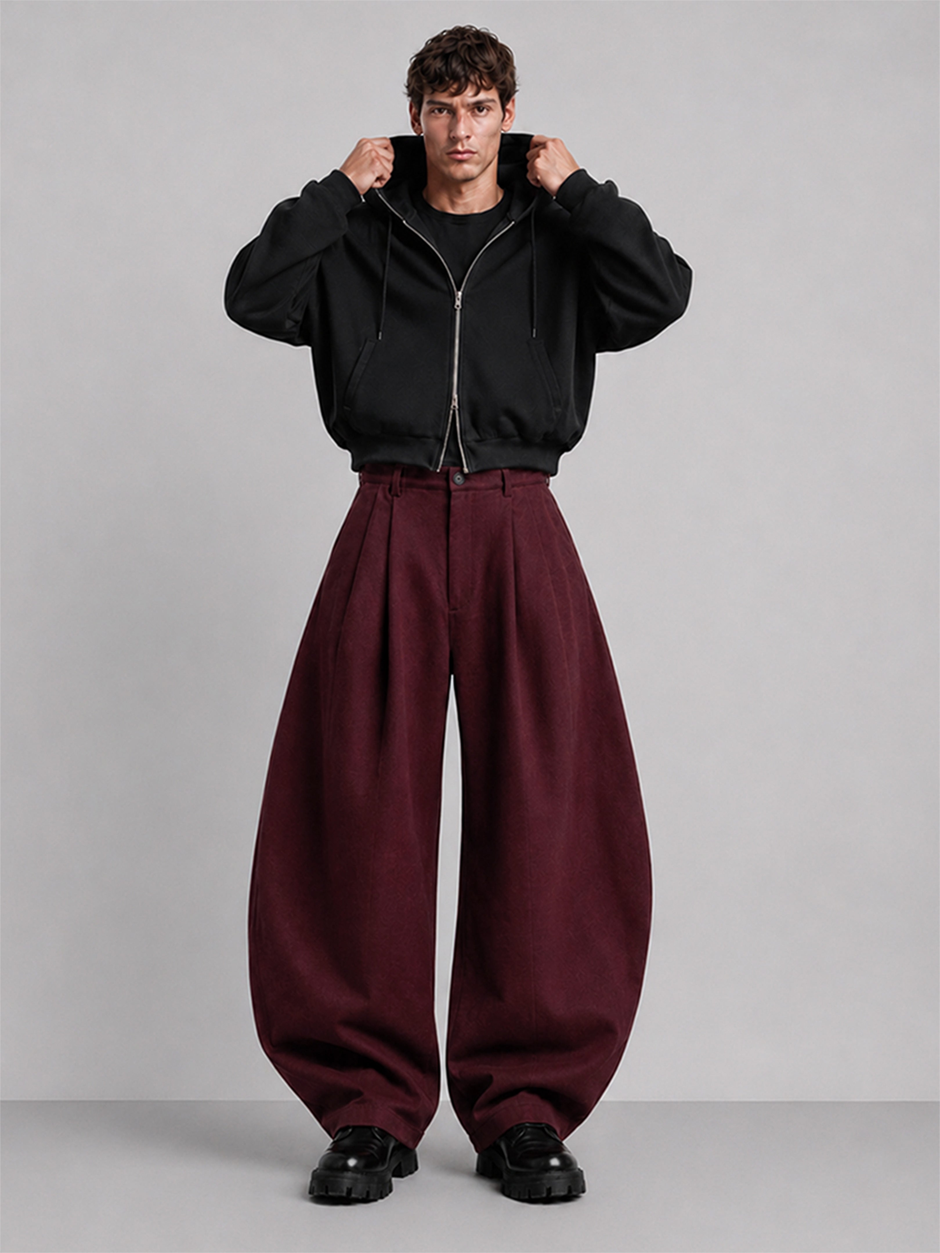 Wine Pleated Knit Pants