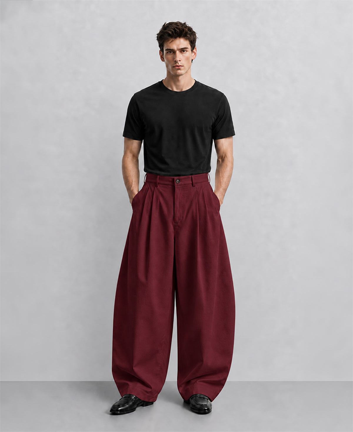 Wine Pleated Knit Pants