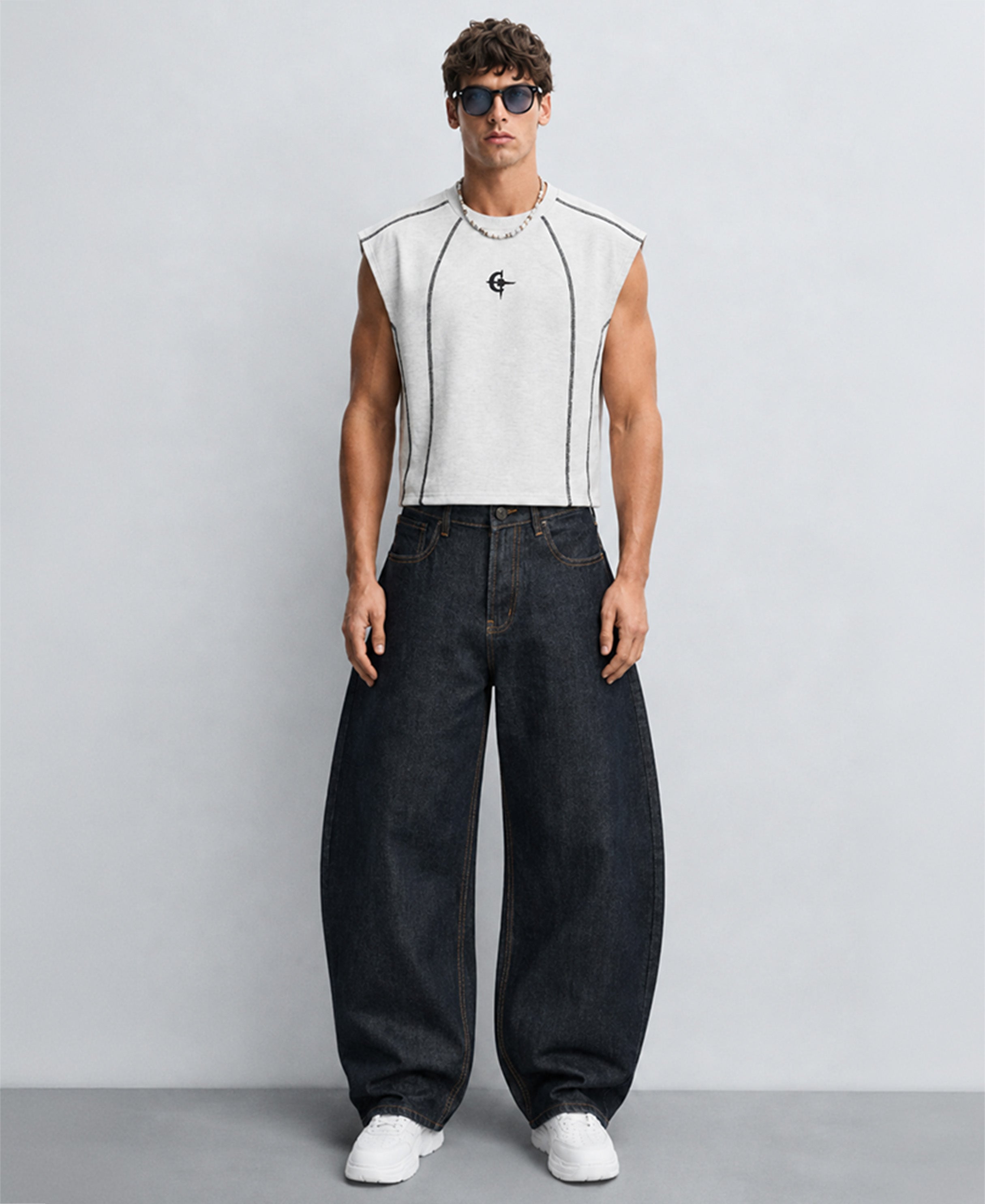 Dark Blue Barrel Fit Jeans