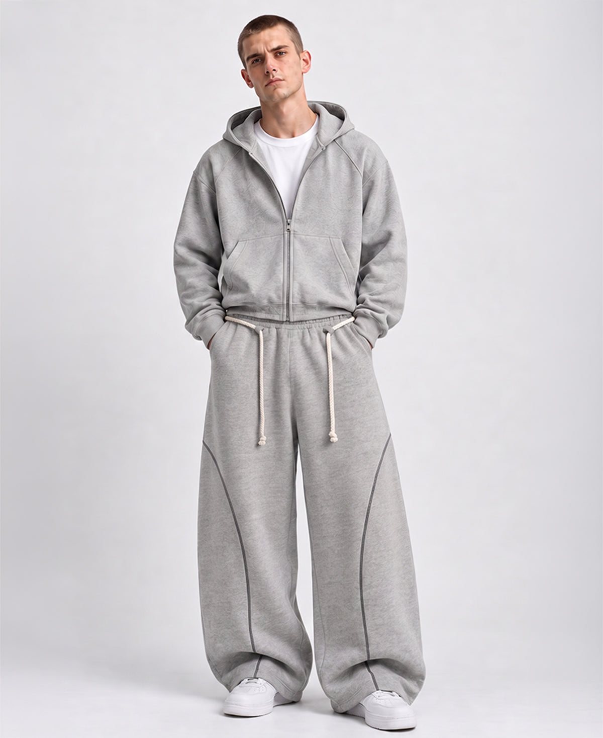 Grey Melange Panelled Baggy Trackpant