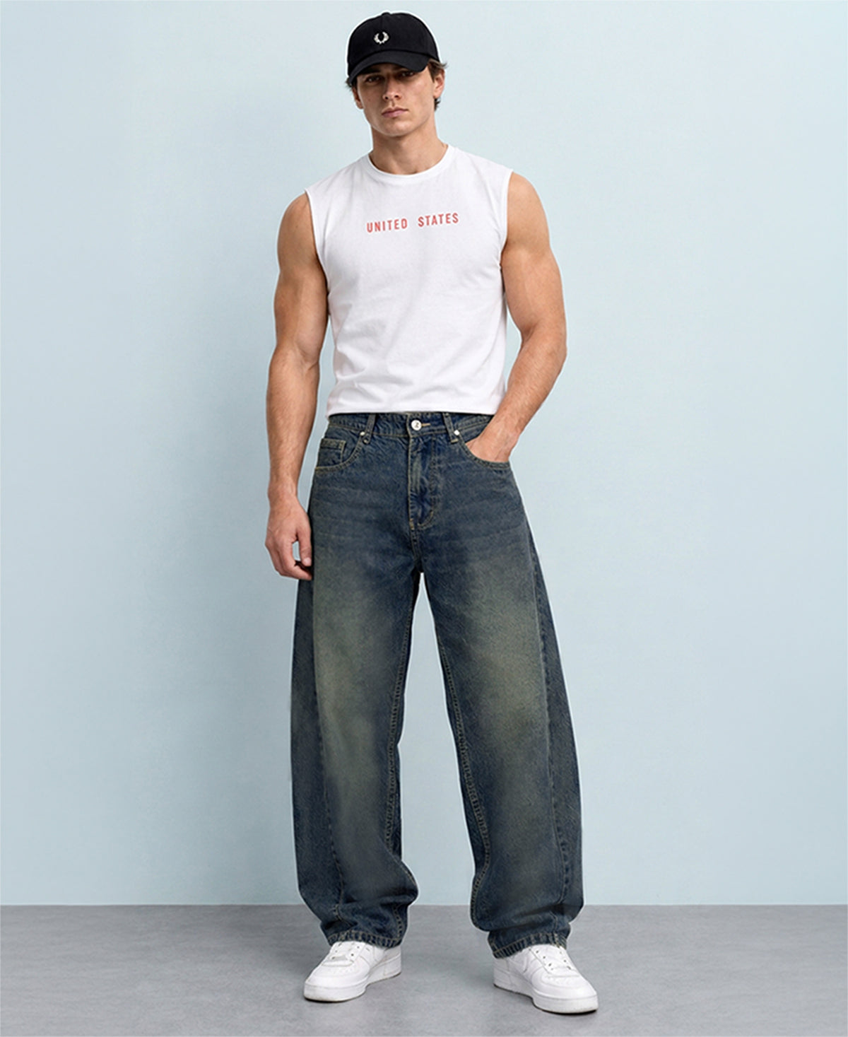 Mid Blue Barrel Fit Jeans