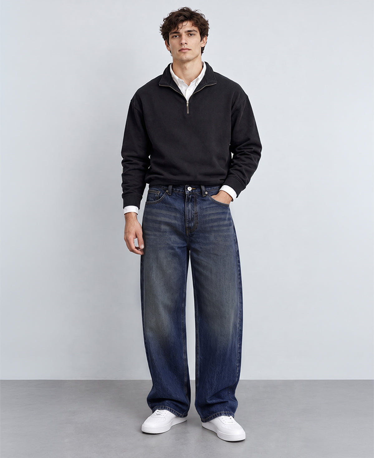 Mid Blue Washed Baggy Fit Jeans