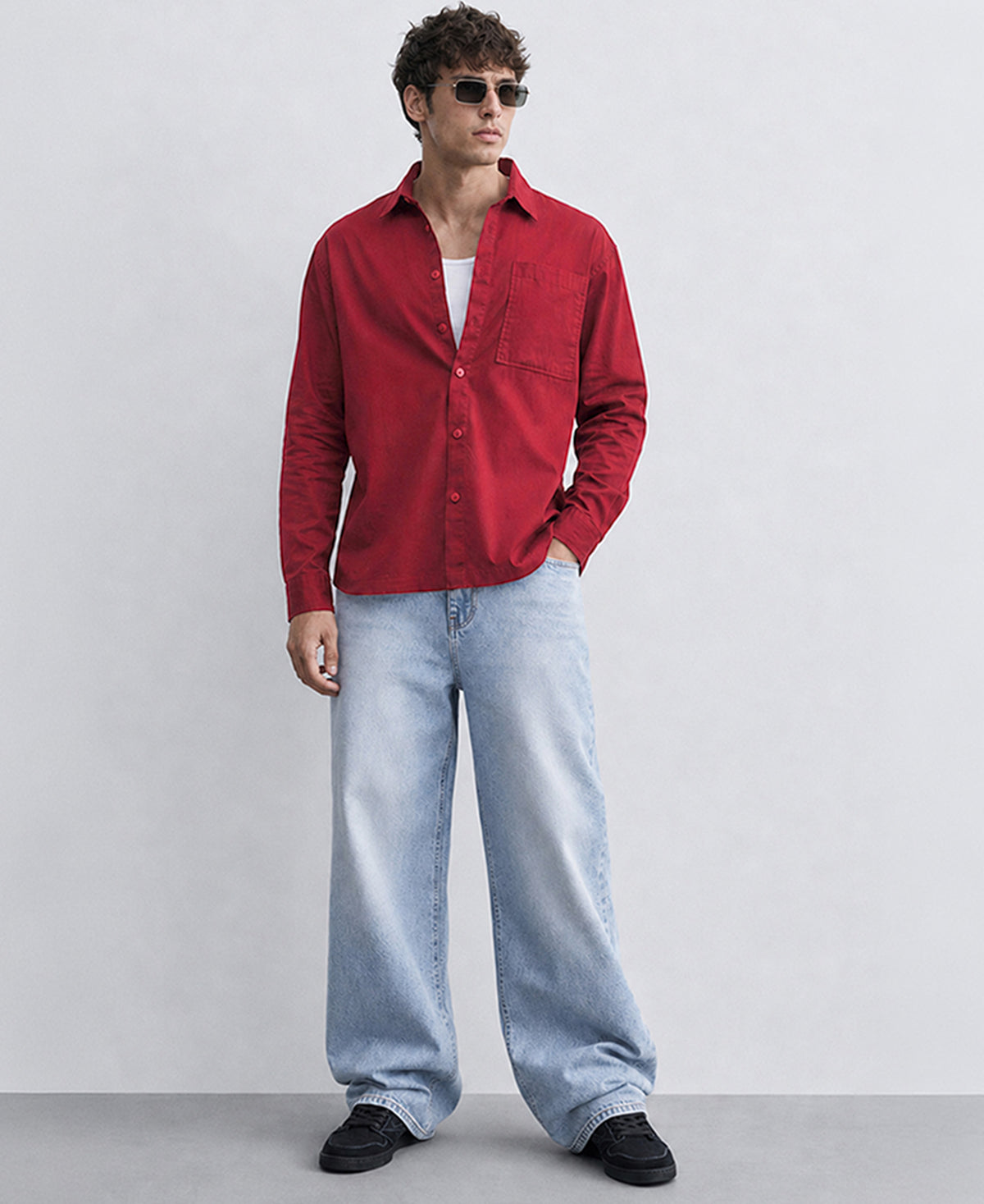 Red Structured Cotton Shirt