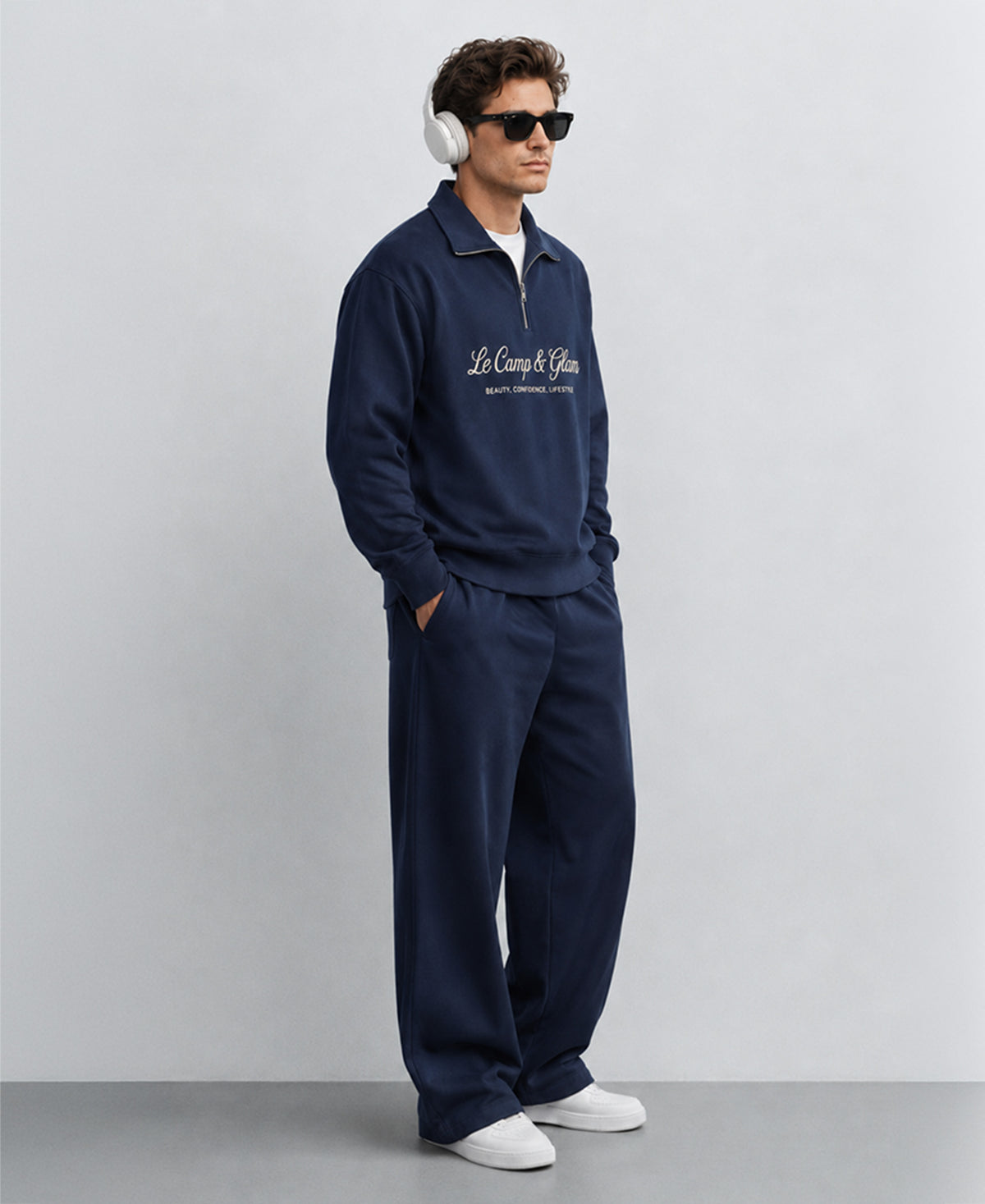 Blue Embroidered Zipper Cord Set