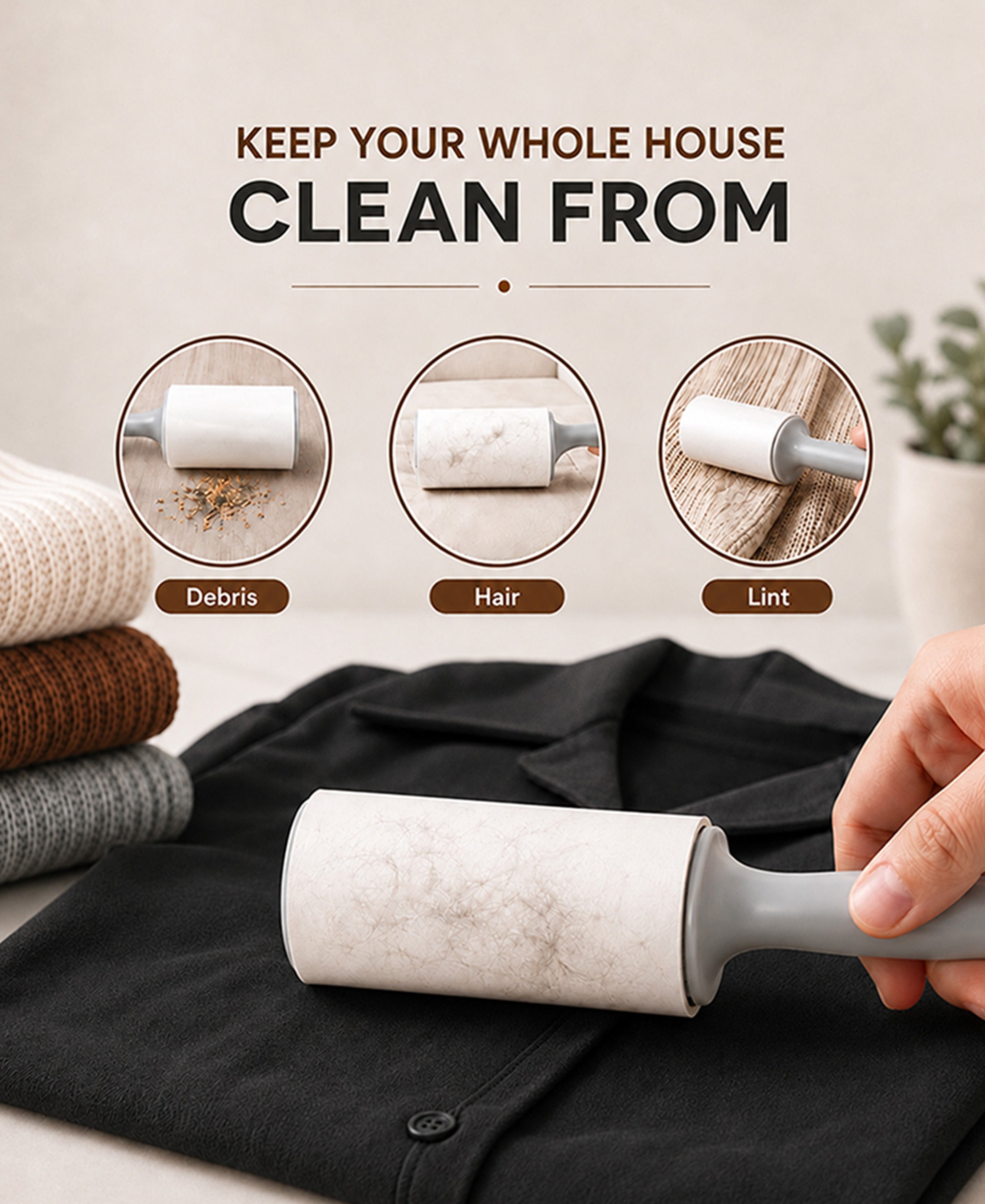 White Fabric Lint Roller Combo
