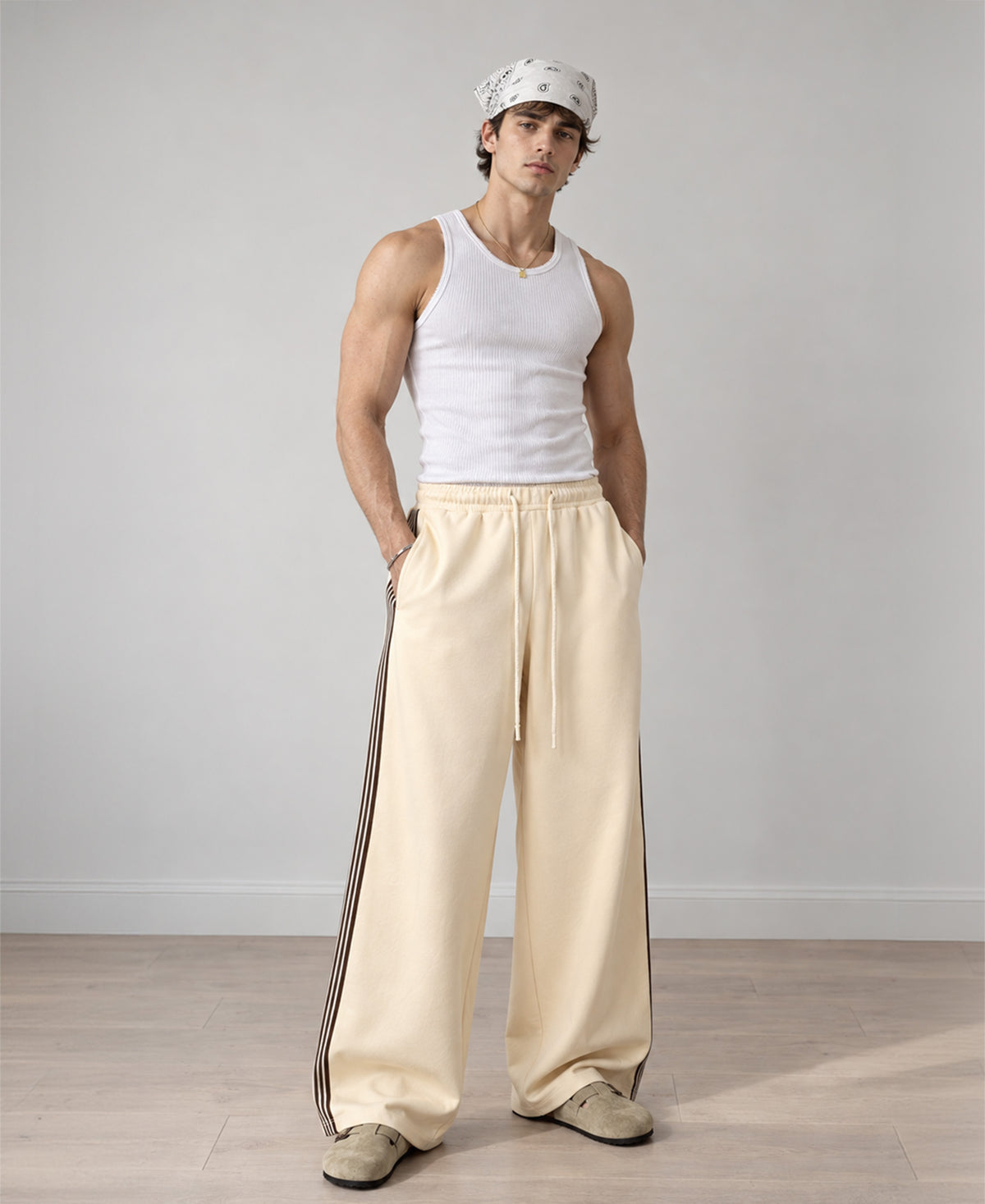 Cream Tape Detail Baggy Trackpant