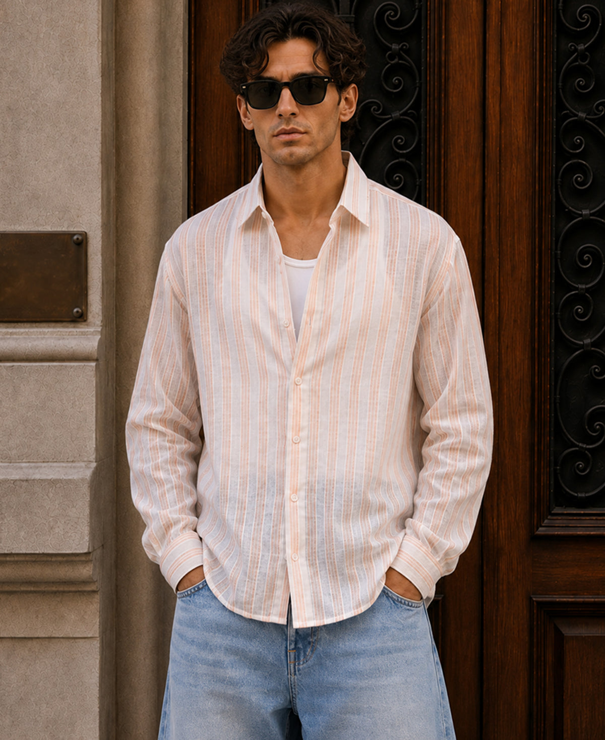 Coral Striped Shirt